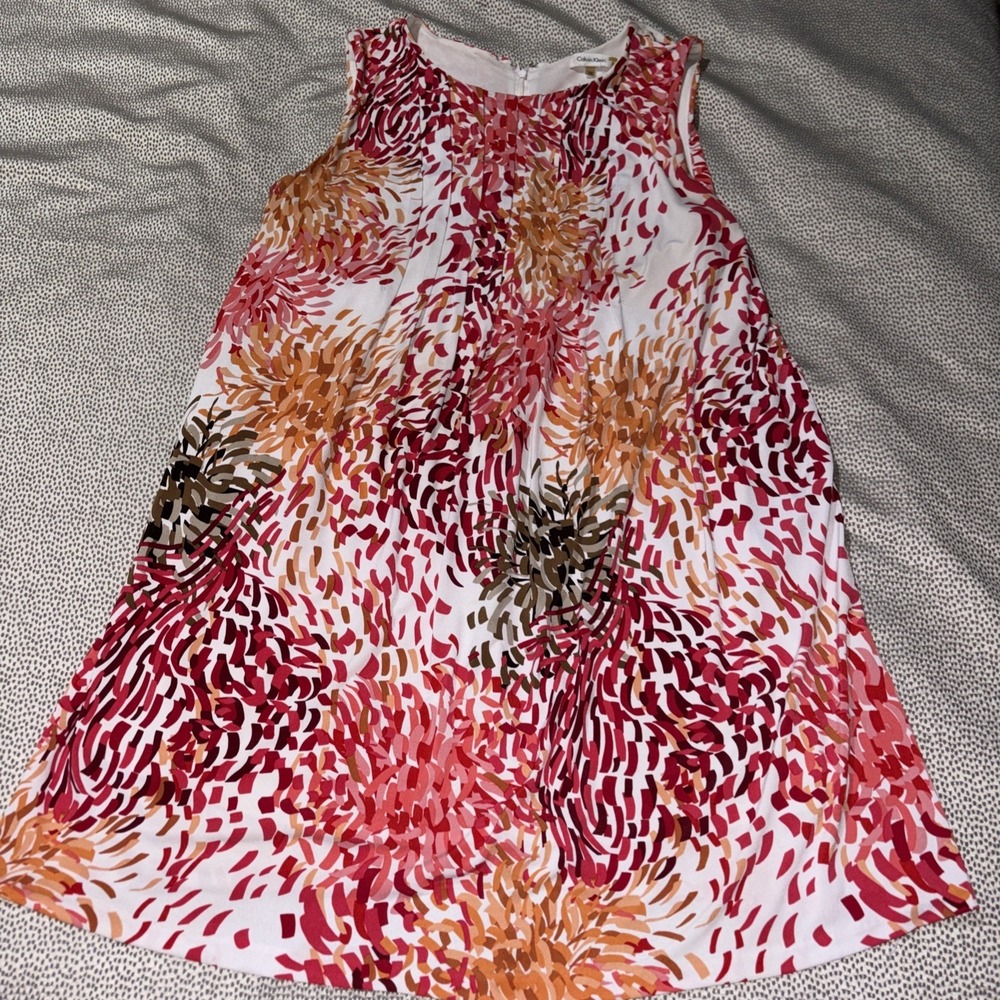 Calvin Klein Multicolor Abstract Sleeveless Dress Babydoll Knee Length Plus 0X